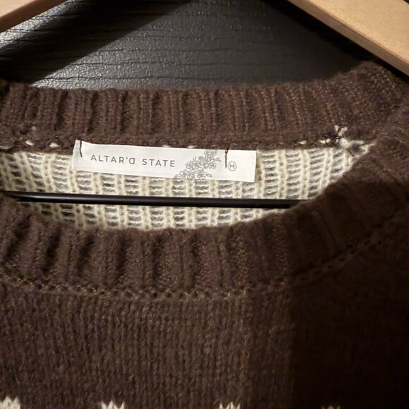 NWT Altard State Crew Neck Sweater Brown Cream Medium - Picture 3 of 5